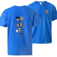 Ruffy und Goku T-Shirt Blau