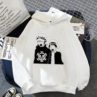 Ruffy und Law Surprised Hoodie Weiß